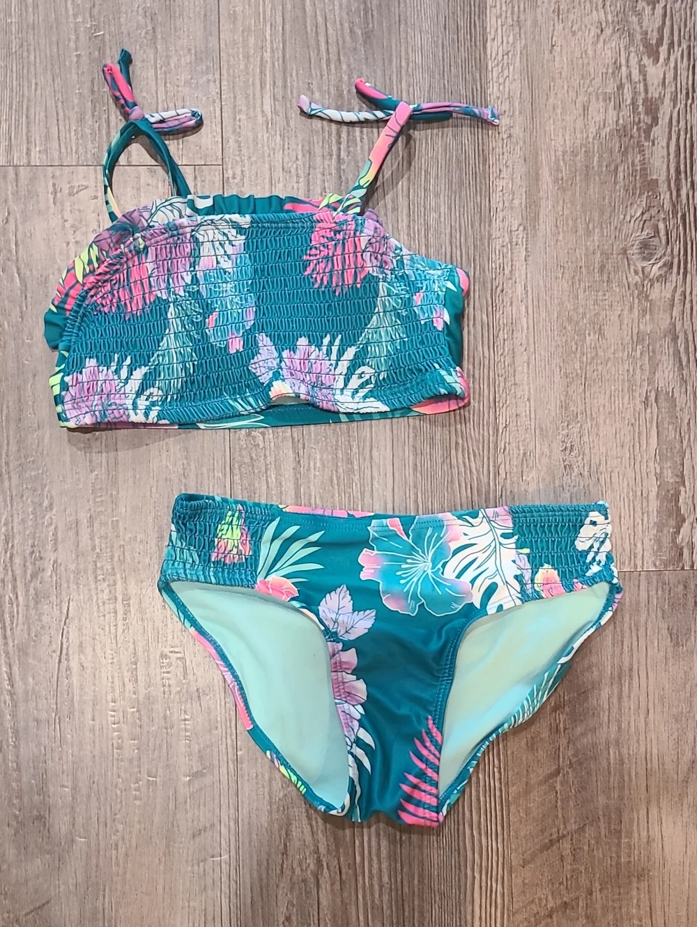 Justice Teal Floral Two-Piece Girls' Bikini Set Size Medium/10